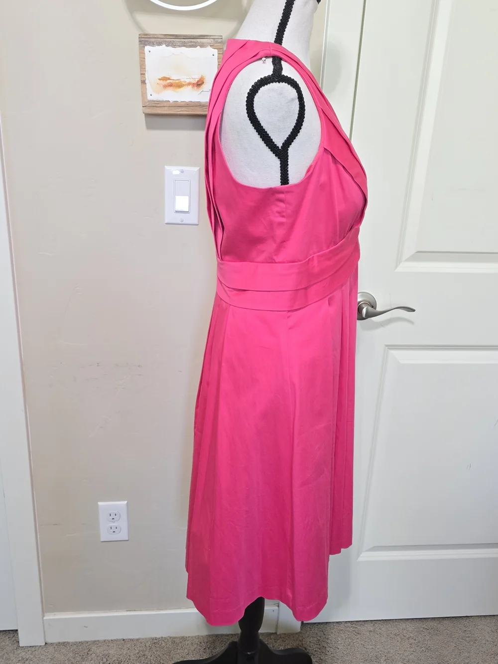 Calvin Klein Hot Pink Fit & Flare Dress 6 Pleated V-Neck Event Cocktail Party